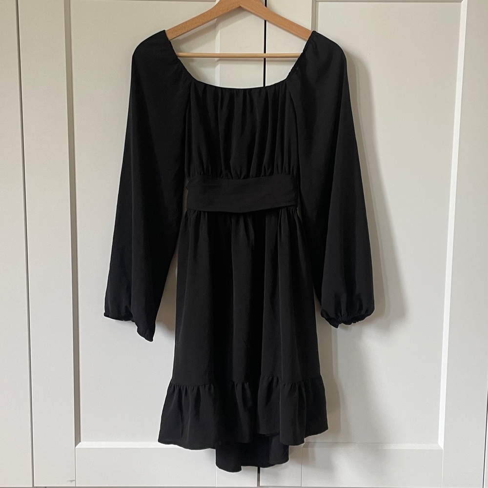 Elegant Black Open Back Tie Dress